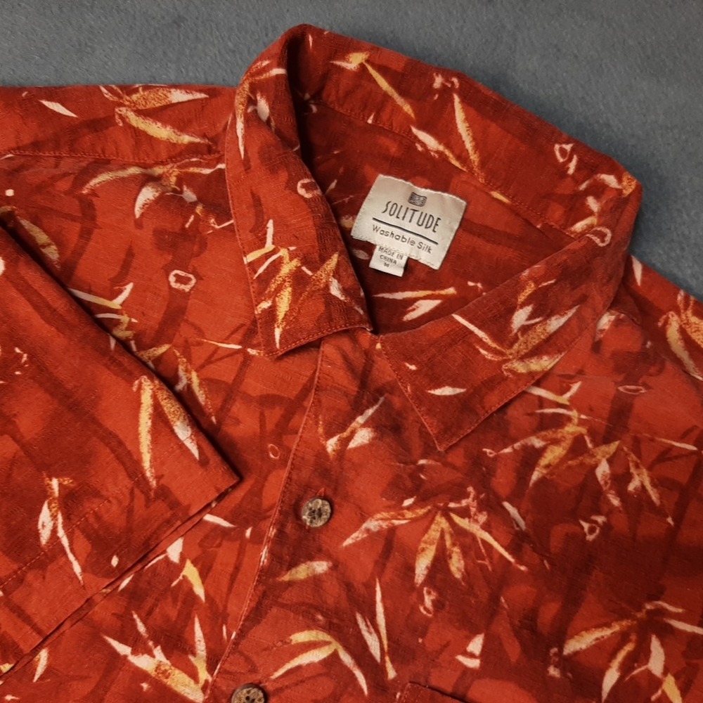 VINTAGE Solitude Shirt Mens Medium Orange Scarlet SILK Hawaiian Aloha Beach